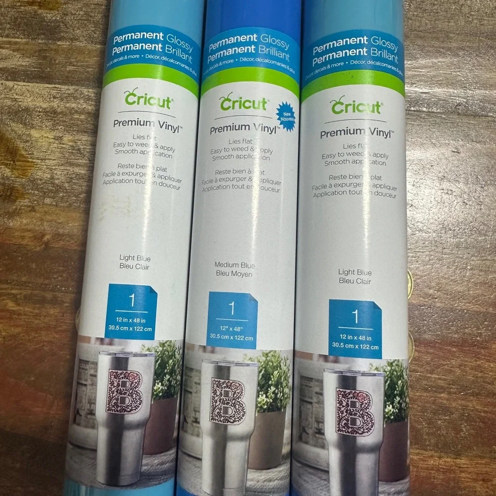 Cricut Premium Vinyl Permanent Glossy 12x48 Blue 3 Roll Set Light & Medium Blue